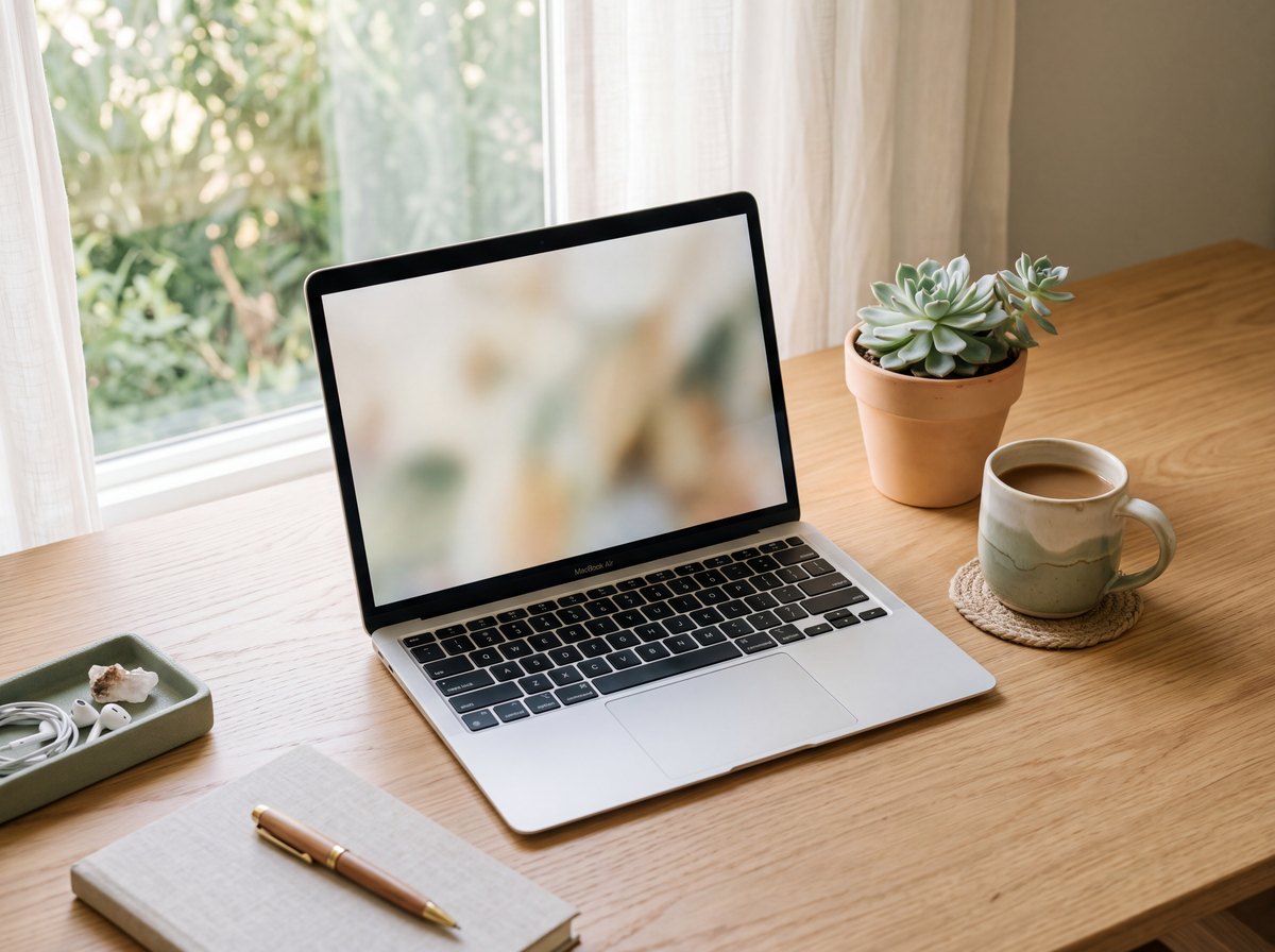 Postazione per la teleriabilitazione online: laptop su scrivania luminosa